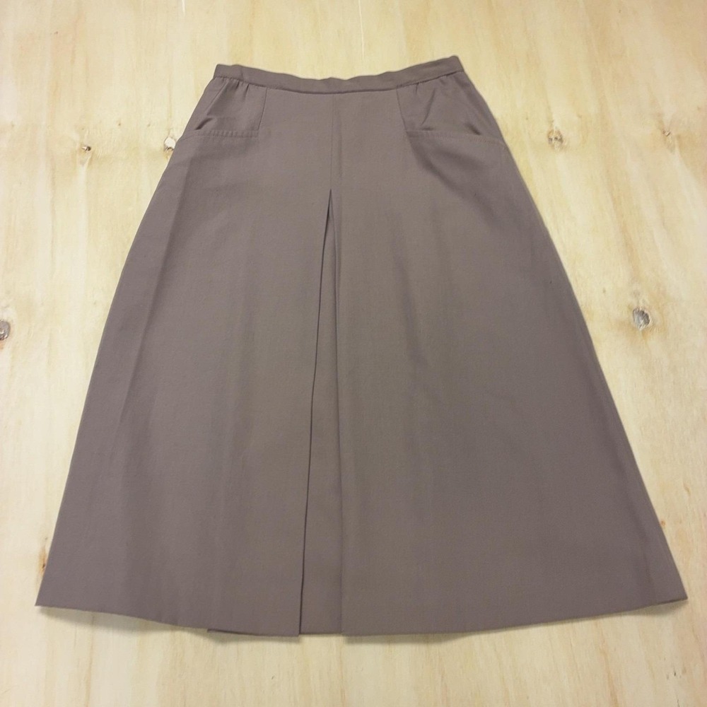 Vintage Halston III Skirt Womens 12 Brown Solid Pleated A-Line Midi Pockets